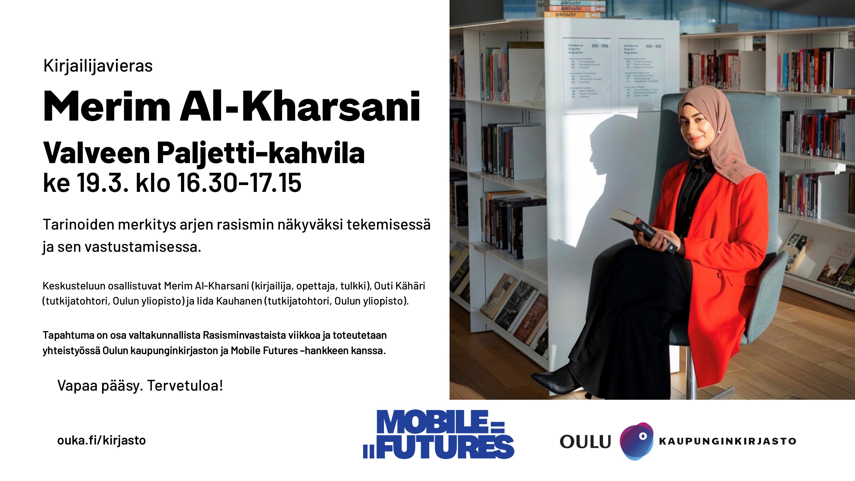 Rasisminvastainen viikko: Kirjailijavieras Oulun Valveen Paljetti-kahvilassa 19.3.2025